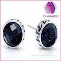 Top quality new design products 925 sterling silver round black agate facted stud earring sold by pairs
